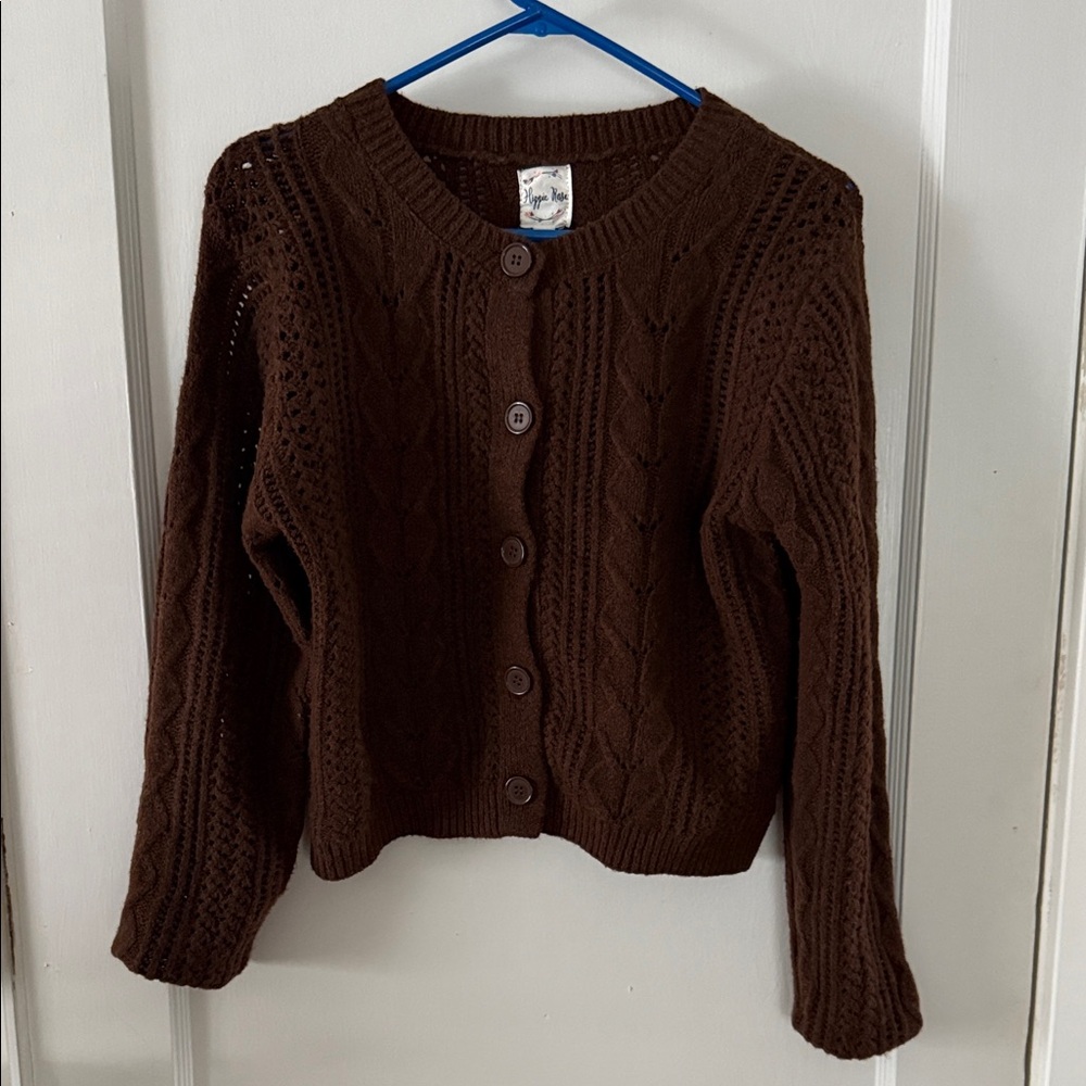NWT Hippie Rose Brown Cable-Knit Button Cardigan